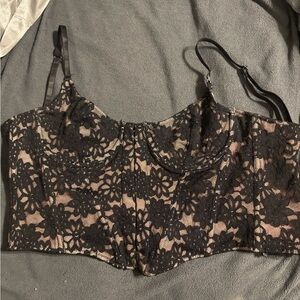 White Fox Boutique Black Lace Overlay Crop Top